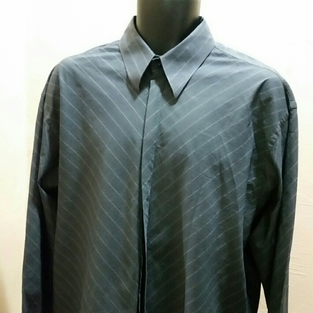 Kenneth Cole NY 16.5 Dark Gray Men's Stripe Shirt